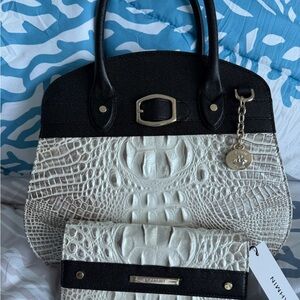 Neutral Croc-Embossed Tote and Wallet Set with Black Trim